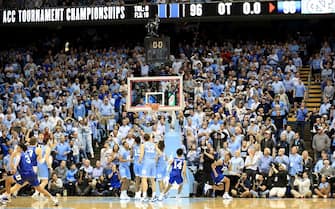 CHAPEL HILL, NORTH CAROLINA - FEBRUARY 08: Wendell Moore Jr. #0 of the Duke Blue Devils makes the game winning shot to defeat the North Carolina Tar Heels 98-96 during their game at Dean Smith Center on February 08, 2020 in Chapel Hill, North Carolina. (Photo by Streeter Lecka/Getty Images)