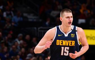 DENVER, CO - JANUARY 30: Nikola Jokic #15 of the Denver Nuggets reacts to a play during the game against the Utah Jazz on January 30, 2020 at the Pepsi Center in Denver, Colorado. NOTE TO USER: User expressly acknowledges and agrees that, by downloading and/or using this Photograph, user is consenting to the terms and conditions of the Getty Images License Agreement. Mandatory Copyright Notice: Copyright 2020 NBAE (Photo by Bart Young/NBAE via Getty Images)
