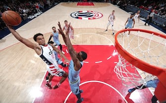 WASHINGTON, DC -Â  FEBRUARY 9: Jerome Robinson #12 of the Washington Wizards goes up for a dunk against the Memphis Grizzlies on February 9, 2020 at Capital One Arena in Washington, DC. NOTE TO USER: User expressly acknowledges and agrees that, by downloading and or using this Photograph, user is consenting to the terms and conditions of the Getty Images License Agreement. Mandatory Copyright Notice: Copyright 2020 NBAE (Photo by Ned Dishman/NBAE via Getty Images)