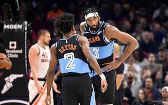 CLEVELAND, OHIO - FEBRUARY 09: Collin Sexton #2 talks with Andre Drummond #3 of the Cleveland Cavaliers during the first half against the LA Clippers at Rocket Mortgage Fieldhouse on February 09, 2020 in Cleveland, Ohio. NOTE TO USER: User expressly acknowledges and agrees that, by downloading and/or using this photograph, user is consenting to the terms and conditions of the Getty Images License Agreement. (Photo by Jason Miller/Getty Images)