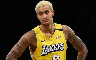 NEW YORK, NEW YORK - JANUARY 23:  Kyle Kuzma #0 of the Los Angeles Lakers in action against the Brooklyn Nets at Barclays Center on January 23, 2020 in New York City. NOTE TO USER: User expressly acknowledges and agrees that, by downloading and or using this photograph, User is consenting to the terms and conditions of the Getty Images License Agreement. (Photo by Mike Stobe/Getty Images)