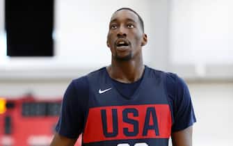 LAS VEGAS, NV - AUGUST 06: Bam Adebayo handles the ball during the 2019 USA Basketball Men's National Team Training Camp at Mendenhall Center on the University of Nevada, Las Vegas campus on August 05, 2019 in Las Vegas Nevada. NOTE TO USER: User expressly acknowledges and agrees that, by downloading and/or using this Photograph, user is consenting to the terms and conditions of the Getty Images License Agreement. Mandatory Copyright Notice: Copyright 2019 NBAE (Nathaniel S. Butler/NBAE via Getty Images)