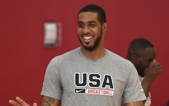 LAS VEGAS, NV - AUGUST 11:  LaMarcus Aldridge of the USA National Team participates in a minicamp at UNLV on August 11, 2015 in Las Vegas, Nevada. NOTE TO USER: User expressly acknowledges and agrees that, by downloading and/or using this Photograph, user is consenting to the terms and conditions of the Getty Images License Agreement. Mandatory Copyright Notice: Copyright 2015 NBAE (Photo by Adam Pantozzi/NBAE via Getty Images)