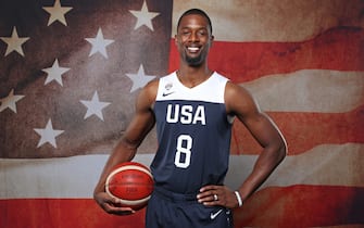 LOS ANGELES, CA - AUGUST 17: Harrison Barnes #8 of the 2019 USA Basketball Men's National Team poses for a portrait on August 17, 2019 at The Ritz-Carlton in Los Angeles, California. NOTE TO USER: User expressly acknowledges and agrees that, by downloading and/or using this photograph, user is consenting to the terms and conditions of the Getty Images License Agreement. Mandatory Copyright Notice: Copyright 2019 NBAE (Photo by Nathaniel S. Butler/NBAE via Getty Images)