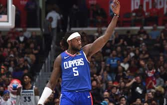 LOS ANGELES, CA - FEBRUARY 1: Montrezl Harrell #5 of the LA Clippers reacts to a play during the game against the Minnesota Timberwolves on February 01, 2020 at STAPLES Center in Los Angeles, California. NOTE TO USER: User expressly acknowledges and agrees that, by downloading and/or using this Photograph, user is consenting to the terms and conditions of the Getty Images License Agreement. Mandatory Copyright Notice: Copyright 2020 NBAE (Photo by Adam Pantozzi/NBAE via Getty Images)