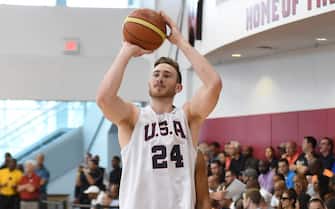 LAS VEGAS, NV - AUGUST 11:  Gordon Hayward of the USA National Team participates in a minicamp at UNLV on August 11, 2015 in Las Vegas, Nevada. NOTE TO USER: User expressly acknowledges and agrees that, by downloading and/or using this Photograph, user is consenting to the terms and conditions of the Getty Images License Agreement. Mandatory Copyright Notice: Copyright 2015 NBAE (Photo by Adam Pantozzi/NBAE via Getty Images)