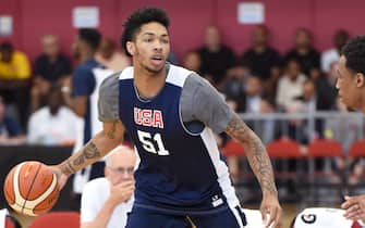 LAS VEGAS, NV - JULY 19:  Brandon Ingram #51 of the USA Men's Select Team handles the ball during practice on July 19, 2016 at Mendenhall Center on the University of Nevada, Las Vegas campus in Las Vegas, Nevada. NOTE TO USER: User expressly acknowledges and agrees that, by downloading and or using this photograph, User is consenting to the terms and conditions of the Getty Images License Agreement. Mandatory Copyright Notice: Copyright 2016 NBAE (Photo by Andrew D. Bernstein/NBAE via Getty Images)