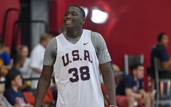 LAS VEGAS, NV - AUGUST 11:  Victor Oladipo of the USA National Team participates in a minicamp at UNLV on August 11, 2015 in Las Vegas, Nevada. NOTE TO USER: User expressly acknowledges and agrees that, by downloading and/or using this Photograph, user is consenting to the terms and conditions of the Getty Images License Agreement. Mandatory Copyright Notice: Copyright 2015 NBAE (Photo by Adam Pantozzi/NBAE via Getty Images)