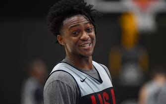 EL SEGUNDO, CA - AUGUST 15: De'Aaron Fox #20 looks on during the 2019 USA Men's National Team World Cup training camp at UCLA Health Training Center on August 15, 2019 in El Segundo, California.  (Photo by Jayne Kamin-Oncea/Getty Images)