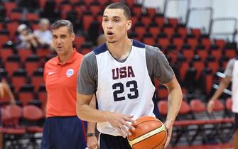 LAS VEGAS, NV - JULY 20:  Zach LaVine of the USA Men's National Team dribbles the ball during practice on July 20, 2016 at Mendenhall Center on the University of Nevada, Las Vegas campus in Las Vegas, Nevada. NOTE TO USER: User expressly acknowledges and agrees that, by downloading and or using this photograph, User is consenting to the terms and conditions of the Getty Images License Agreement. Mandatory Copyright Notice: Copyright 2016 NBAE (Photo by Andrew D. Bernstein/NBAE via Getty Images)