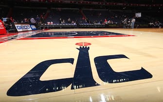 WASHINGTON, DC - DECEMBER 16: A close up of the Washington Wizards logo prior to the game against the Philadelphia 76ers during the preseason game at the Verizon Center on December 16, 2011 in Washington, DC. NOTE TO USER: User expressly acknowledges and agrees that, by downloading and or using this photograph, User is consenting to the terms and conditions of the Getty Images License Agreement. Mandatory Copyright Notice: Copyright 2011 NBAE (Photo by Ned Dishman/NBAE via Getty Images)