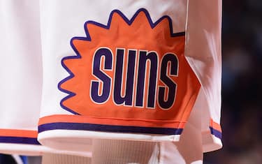 PHOENIX, AZ - NOVEMBER 10: A close up view of the Phoenix Suns logo during the game against the Orlando Magic on November 10, 2017 at Talking Stick Resort Arena in Phoenix, Arizona. NOTE TO USER: User expressly acknowledges and agrees that, by downloading and or using this photograph, user is consenting to the terms and conditions of the Getty Images License Agreement. Mandatory Copyright Notice: Copyright 2017 NBAE (Photo by Michael Gonzales/NBAE via Getty Images)