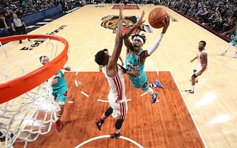 MEMPHIS, TN - FEBRUARY 12: Ja Morant #12 of the Memphis Grizzlies drives to the basket against the Portland Trail Blazers on February 12, 2020 at FedExForum in Memphis, Tennessee. NOTE TO USER: User expressly acknowledges and agrees that, by downloading and or using this photograph, User is consenting to the terms and conditions of the Getty Images License Agreement. Mandatory Copyright Notice: Copyright 2020 NBAE (Photo by Joe Murphy/NBAE via Getty Images)