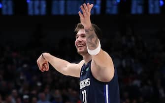 DALLAS, TEXAS - FEBRUARY 12:  Luka Doncic #77 of the Dallas Mavericks reacts during play against the Sacramento Kings in the second half at American Airlines Center on February 12, 2020 in Dallas, Texas.  NOTE TO USER: User expressly acknowledges and agrees that, by downloading and or using this photograph, User is consenting to the terms and conditions of the Getty Images License Agreement. (Photo by Ronald Martinez/Getty Images)