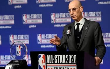 CHICAGO, ILLINOIS - FEBRUARY 15: NBA Commissioner Adam Silver speaks to the media during a press conference at the United Center on February 15, 2020 in Chicago, Illinois. NOTE TO USER: User expressly acknowledges and agrees that, by downloading and or using this photograph, User is consenting to the terms and conditions of the Getty Images License Agreement. (Photo by Stacy Revere/Getty Images)