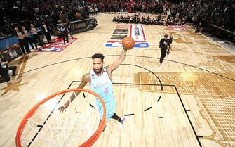 CHICAGO, IL - FEBRUARY 15: Derrick Jones Jr. #5 of the Miami Heat dunks the ball during the 2020 NBA All-Star - AT&T Slam Dunk on February 15, 2020 at the United Center in Chicago, Illinois. NOTE TO USER: User expressly acknowledges and agrees that, by downloading and or using this photograph, User is consenting to the terms and conditions of the Getty Images License Agreement. Mandatory Copyright Notice: Copyright 2020 NBAE (Photo by Nathaniel S. Butler/NBAE via Getty Images)