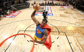 CHICAGO, IL - FEBRUARY 15: Dwight Howard #39 of the Los Angeles Lakers dunks the ball during the 2020 NBA All-Star - AT&T Slam Dunk on February 15, 2020 at the United Center in Chicago, Illinois. NOTE TO USER: User expressly acknowledges and agrees that, by downloading and or using this photograph, User is consenting to the terms and conditions of the Getty Images License Agreement. Mandatory Copyright Notice: Copyright 2020 NBAE (Photo by Nathaniel S. Butler/NBAE via Getty Images)