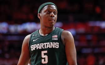 CHAMPAIGN, IL - FEBRUARY 11: Cassius Winston #5 of the Michigan State Spartans is seen during the game against the Illinois Fighting Illini at State Farm Center on February 11, 2020 in Champaign, Illinois. (Photo by Michael Hickey/Getty Images)