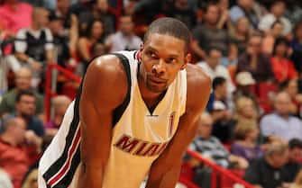 MIAMI, FL - DECEMBER 5: Chris Bosh #1 of the Miami Heat looks on during the game against the Cleveland Cavaliers on December 5, 2015 at AmericanAirlines Arena in Miami, Florida. NOTE TO USER: User expressly acknowledges and agrees that, by downloading and or using this Photograph, user is consenting to the terms and conditions of the Getty Images License Agreement. Mandatory Copyright Notice: Copyright 2015 NBAE (Photo by Issac Baldizon/NBAE via Getty Images)