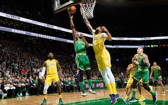 BOSTON, MA - JANUARY 20: Kemba Walker #8 of the Boston Celtics shoots the ball during the game against the Los Angeles Lakers on January 20, 2020 at the TD Garden in Boston, Massachusetts.  NOTE TO USER: User expressly acknowledges and agrees that, by downloading and or using this photograph, User is consenting to the terms and conditions of the Getty Images License Agreement. Mandatory Copyright Notice: Copyright 2020 NBAE  (Photo by Brian Babineau/NBAE via Getty Images) 