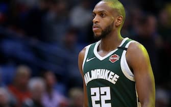 NEW ORLEANS, LOUISIANA - FEBRUARY 04: Khris Middleton #22 of the Milwaukee Bucks reacts against the New Orleans Pelicans during a game at the Smoothie King Center on February 04, 2020 in New Orleans, Louisiana. NOTE TO USER: User expressly acknowledges and agrees that, by downloading and or using this Photograph, user is consenting to the terms and conditions of the Getty Images License Agreement. (Photo by Jonathan Bachman/Getty Images)
