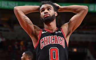 CHICAGO, IL - FEBRUARY 22: Coby White #0 of the Chicago Bulls looks on during the game against the Phoenix Suns on February 22, 2020 at the United Center in Chicago, Illinois. NOTE TO USER: User expressly acknowledges and agrees that, by downloading and or using this photograph, user is consenting to the terms and conditions of the Getty Images License Agreement.  Mandatory Copyright Notice: Copyright 2020 NBAE (Photo by Randy Belice/NBAE via Getty Images)