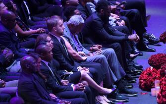 LOS ANGELES, CALIFORNIA - FEBRUARY 24: Bill Russell and James Harden attend The Celebration of Life for Kobe & Gianna Bryant at Staples Center on February 24, 2020 in Los Angeles, California. (Photo by Kevork Djansezian/Getty Images)