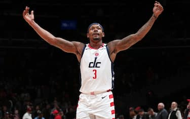 WASHINGTON, DC -Â  FEBRUARY 24: Bradley Beal #3 of the Washington Wizards reacts to a play during the game against the Milwaukee Bucks on February 24, 2020 at Capital One Arena in Washington, DC. NOTE TO USER: User expressly acknowledges and agrees that, by downloading and or using this Photograph, user is consenting to the terms and conditions of the Getty Images License Agreement. Mandatory Copyright Notice: Copyright 2020 NBAE (Photo by Ned Dishman/NBAE via Getty Images)