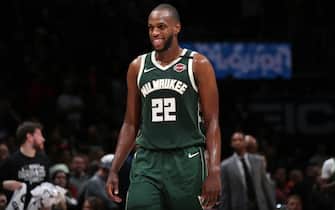 WASHINGTON, DC -  FEBRUARY 24: Khris Middleton #22 of the Milwaukee Bucks smiles during the game against the Washington Wizards on February 24, 2020 at Capital One Arena in Washington, DC. NOTE TO USER: User expressly acknowledges and agrees that, by downloading and or using this Photograph, user is consenting to the terms and conditions of the Getty Images License Agreement. Mandatory Copyright Notice: Copyright 2020 NBAE (Photo by Ned Dishman/NBAE via Getty Images)
