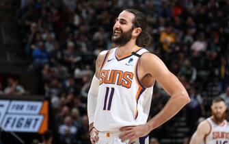 SALT LAKE CITY, UT - FEBRUARY 24: Ricky Rubio #11 of the Phoenix Suns smiles during a game against the Utah Jazz on February 24, 2020 at vivint.SmartHome Arena in Salt Lake City, Utah. NOTE TO USER: User expressly acknowledges and agrees that, by downloading and or using this Photograph, User is consenting to the terms and conditions of the Getty Images License Agreement. Mandatory Copyright Notice: Copyright 2020 NBAE (Photo by Melissa Majchrzak/NBAE via Getty Images)