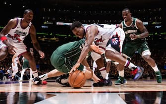 TORONTO, CANADA - FEBRUARY 25: Kyle Lowry #7 of the Toronto Raptors grabs the ball during the game against the Milwaukee Bucks on February 25, 2020 at the Scotiabank Arena in Toronto, Ontario, Canada.  NOTE TO USER: User expressly acknowledges and agrees that, by downloading and or using this Photograph, user is consenting to the terms and conditions of the Getty Images License Agreement.  Mandatory Copyright Notice: Copyright 2020 NBAE (Photo by Mark Blinch/NBAE via Getty Images)