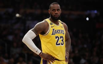 1208740503 LOS ANGELES, CALIFORNIA - FEBRUARY 25: LeBron James #23 of the Los Angeles Lakers stands on the court in a game against the New Orleans Pelicans during the first half at Staples Center on February 25, 2020 in Los Angeles, California. NOTE TO USER: User expressly acknowledges and agrees that, by downloading and or using this Photograph, user is consenting to the terms and conditions of the Getty Images License Agreement. (Photo by Katelyn Mulcahy/Getty Images)