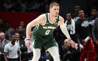 WASHINGTON, DC -Â  FEBRUARY 24: Donte DiVincenzo #0 of the Milwaukee Bucks plays defense during the game against the Washington Wizards on February 24, 2020 at Capital One Arena in Washington, DC. NOTE TO USER: User expressly acknowledges and agrees that, by downloading and or using this Photograph, user is consenting to the terms and conditions of the Getty Images License Agreement. Mandatory Copyright Notice: Copyright 2020 NBAE (Photo by Stephen Gosling/NBAE via Getty Images)