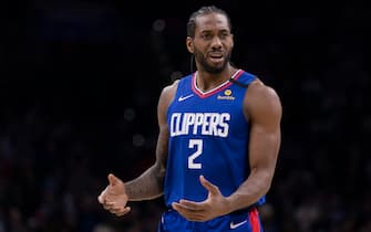 PHILADELPHIA, PA - FEBRUARY 11: Kawhi Leonard #2 of the Los Angeles Clippers reacts against the Philadelphia 76ers at the Wells Fargo Center on February 11, 2020 in Philadelphia, Pennsylvania. The 76ers defeated the Clippers 110-103. NOTE TO USER: User expressly acknowledges and agrees that, by downloading and/or using this photograph, user is consenting to the terms and conditions of the Getty Images License Agreement. (Photo by Mitchell Leff/Getty Images)