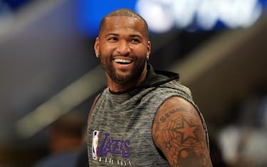 DALLAS, TX - JANUARY 10: DeMarcus Cousins #15 of the Los Angeles Lakers warms up before the game against the Dallas Mavericks on January 10, 2020 at the American Airlines Center in Dallas, Texas. NOTE TO USER: User expressly acknowledges and agrees that, by downloading and or using this photograph, User is consenting to the terms and conditions of the Getty Images License Agreement. Mandatory Copyright Notice: Copyright 2020 NBAE (Photo by Darren Carroll/NBAE via Getty Images)