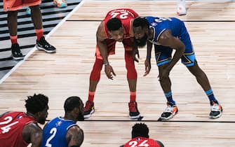 CHICAGO, ILLINOIS - FEBRUARY 16: James Harden #2 of Team LeBron plays defense against Giannis Antetokounmpo #24 of Team Giannis during the 69th NBA All-Star Game on February 16, 2020 at the United Center in Chicago, Illinois.  (Photo by Lampson Yip - Clicks Images/Getty Images)