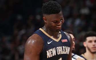 MEMPHIS, TN - JANUARY 31: Zion Williamson #1 of the New Orleans Pelicans smiles during the game against the Memphis Grizzlies on January 31, 2020 at FedExForum in Memphis, Tennessee. NOTE TO USER: User expressly acknowledges and agrees that, by downloading and or using this photograph, User is consenting to the terms and conditions of the Getty Images License Agreement. Mandatory Copyright Notice: Copyright 2020 NBAE (Photo by Joe Murphy/NBAE via Getty Images)