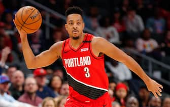 ATLANTA, GA - FEBRUARY 29: CJ McCollum #3 of the Portland Trail Blazers passes the ball during the first half of an NBA game against the Atlanta Hawks at State Farm Arena on February 29, 2020 in Atlanta, Georgia. NOTE TO USER: User expressly acknowledges and agrees that, by downloading and/or using this photograph, user is consenting to the terms and conditions of the Getty Images License Agreement. (Photo by Todd Kirkland/Getty Images) *** Local Caption *** CJ McCollum