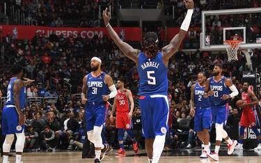 LOS ANGELES, CA - MARCH 1: Montrezl Harrell #5 of the LA Clippers looks on during the game against the Philadelphia 76ers on March 1, 2020 at STAPLES Center in Los Angeles, California. NOTE TO USER: User expressly acknowledges and agrees that, by downloading and/or using this Photograph, user is consenting to the terms and conditions of the Getty Images License Agreement. Mandatory Copyright Notice: Copyright 2020 NBAE (Photo by Andrew D. Bernstein/NBAE via Getty Images)