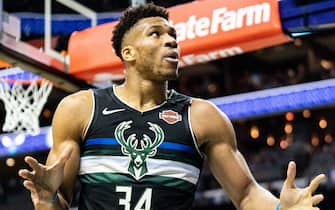 CHARLOTTE, NORTH CAROLINA - MARCH 01: Giannis Antetokounmpo #34 of the Milwaukee Bucks reacts after a dunk during the fourth quarter during their game against the Charlotte Hornets at Spectrum Center on March 01, 2020 in Charlotte, North Carolina. NOTE TO USER: User expressly acknowledges and agrees that, by downloading and/or using this photograph, user is consenting to the terms and conditions of the Getty Images License Agreement. (Photo by Jacob Kupferman/Getty Images)