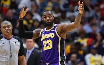 NEW ORLEANS, LOUISIANA - MARCH 01: LeBron James #23 of the Los Angeles Lakers reacts against the New Orleans Pelicans during the second half at the Smoothie King Center on March 01, 2020 in New Orleans, Louisiana. NOTE TO USER: User expressly acknowledges and agrees that, by downloading and or using this Photograph, user is consenting to the terms and conditions of the Getty Images License Agreement. (Photo by Jonathan Bachman/Getty Images)