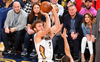 1204575451 NEW ORLEANS, LA - MARCH 1: Nicolo Melli #20 of the New Orleans Pelicans shoots the ball against the Los Angeles Lakers on March 1, 2020 at the Smoothie King Center in New Orleans, Louisiana. NOTE TO USER: User expressly acknowledges and agrees that, by downloading and or using this Photograph, user is consenting to the terms and conditions of the Getty Images License Agreement. Mandatory Copyright Notice: Copyright 2020 NBAE (Photo by Jesse D. Garrabrant/NBAE via Getty Images)