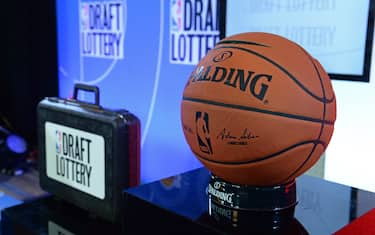 NEW YORK, NEW YORK - MAY 16: A general view of the Official @NBA Spalding Basketball inside the lottery room during the 2017 NBA Draft Lottery at the New York Hilton in New York, New York. NOTE TO USER: User expressly acknowledges and agrees that, by downloading and or using this Photograph, user is consenting to the terms and conditions of the Getty Images License Agreement.  Mandatory Copyright Notice: Copyright 2017 NBAE (Photo by Jennifer Pottheiser/NBAE via Getty Images)