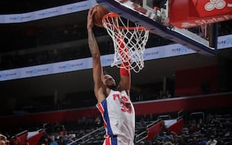DETROIT, MI - MARCH 4:  Christian Wood #35 of the Detroit Pistons dunks the ball against the Oklahoma City Thunder on March 4, 2020 at Little Caesars Arena in Detroit, Michigan. NOTE TO USER: User expressly acknowledges and agrees that, by downloading and/or using this photograph, User is consenting to the terms and conditions of the Getty Images License Agreement. Mandatory Copyright Notice: Copyright 2020 NBAE (Photo by Brian Sevald/NBAE via Getty Images)