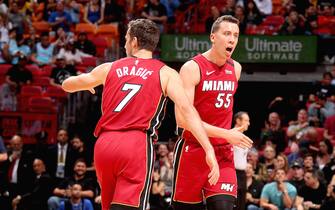 MIAMI, FL - MARCH 4: Duncan Robinson #55 of the Miami Heat celebrates during the game against the Orlando Magic on March 4, 2020 at American Airlines Arena in Miami, Florida. NOTE TO USER: User expressly acknowledges and agrees that, by downloading and or using this Photograph, user is consenting to the terms and conditions of the Getty Images License Agreement. Mandatory Copyright Notice: Copyright 2020 NBAE (Photo by Oscar Baldizon/NBAE via Getty Images)