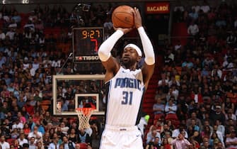 MIAMI, FL - MARCH 4:  Terrence Ross #31 of the Orlando Magic shoots the ball against the Miami Heat on March 4, 2020 at American Airlines Arena in Miami, Florida. NOTE TO USER: User expressly acknowledges and agrees that, by downloading and or using this Photograph, user is consenting to the terms and conditions of the Getty Images License Agreement. Mandatory Copyright Notice: Copyright 2020 NBAE (Photo by Oscar Baldizon/NBAE via Getty Images)