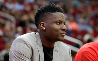 HOUSTON, TEXAS - FEBRUARY 04: Clint Capela #15 of the Houston Rockets watches from the bench during the game against the Charlotte Hornets at Toyota Center on February 04, 2020 in Houston, Texas.  NOTE TO USER: User expressly acknowledges and agrees that, by downloading and or using this photograph, User is consenting to the terms and conditions of the Getty Images License Agreement. (Photo by Tim Warner/Getty Images)