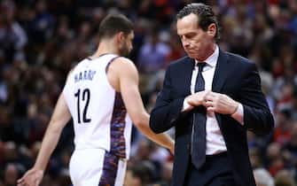 TORONTO, ON - FEBRUARY 08:  Head Coach Kenny Atkinson of the Brooklyn Nets looks on during the first half of an NBA game against the Toronto Raptors at Scotiabank Arena on February 08, 2020 in Toronto, Canada.  NOTE TO USER: User expressly acknowledges and agrees that, by downloading and or using this photograph, User is consenting to the terms and conditions of the Getty Images License Agreement.  (Photo by Vaughn Ridley/Getty Images)