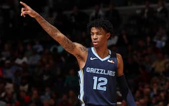 MEMPHIS, TN - MARCH 7: Ja Morant #12 of the Memphis Grizzlies makes a call during the game against the Atlanta Hawks on March 7, 2020 at FedExForum in Memphis, Tennessee. NOTE TO USER: User expressly acknowledges and agrees that, by downloading and or using this photograph, User is consenting to the terms and conditions of the Getty Images License Agreement. Mandatory Copyright Notice: Copyright 2020 NBAE (Photo by Joe Murphy/NBAE via Getty Images)
