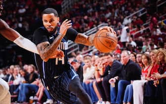 HOUSTON, TX - MARCH 8: D.J. Augustin #14 of the Orlando Magic handles the ball during a game against the Houston Rockets on March 8, 2020 at the Toyota Center in Houston, Texas. NOTE TO USER: User expressly acknowledges and agrees that, by downloading and or using this photograph, User is consenting to the terms and conditions of the Getty Images License Agreement. Mandatory Copyright Notice: Copyright 2020 NBAE (Photo by Cato Cataldo/NBAE via Getty Images)